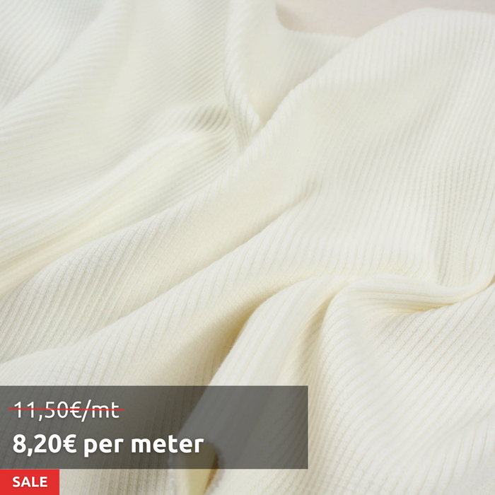 10 Mts Roll - Organic Cotton Stretch Rib 2x2 (Off-white) - OFFER: 8,20€/MT-Roll-FabricSight