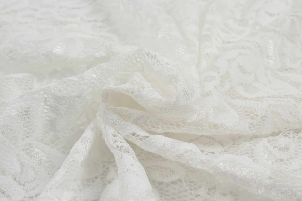 10 Mts Roll - Stretch Lace with Floral Pattern (White) - OFFER: 7€/MT-Roll-FabricSight
