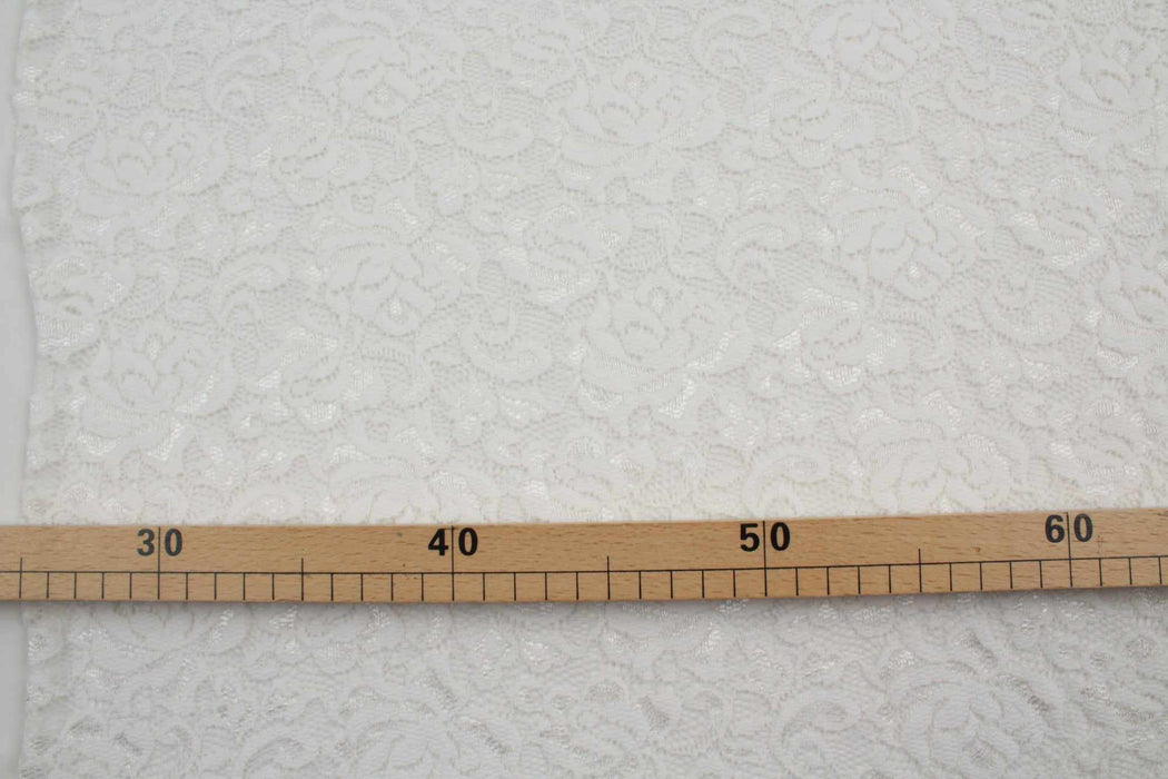 10 Mts Roll - Stretch Lace with Floral Pattern (White) - OFFER: 7€/MT-Roll-FabricSight