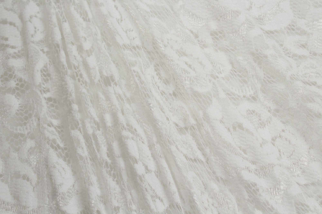 10 Mts Roll - Stretch Lace with Floral Pattern (White) - OFFER: 7€/MT-Roll-FabricSight