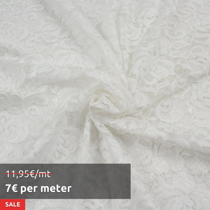 10 Mts Roll - Stretch Lace with Floral Pattern (White) - OFFER: 7€/MT-Roll-FabricSight