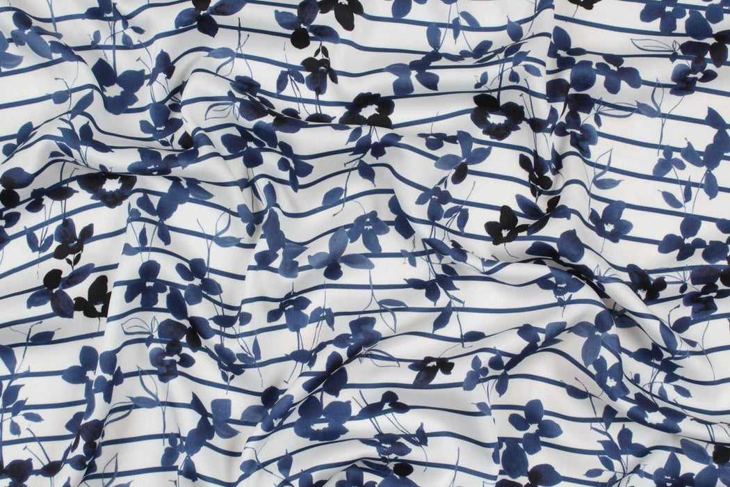 20 MTS ROLL - Fluid Printed Twill Satin - Stripes and Flowers - OFFER: 3€/MT-Roll-FabricSight