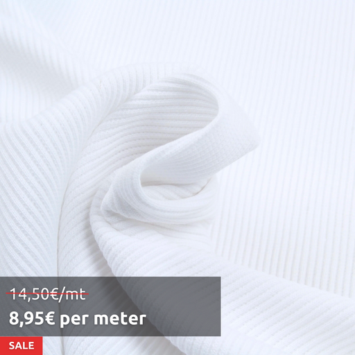 3 Mts - Stretch Organic Cotton Rib 2x2 for Tops (Optical White) - OFFER: 8'95€/Mt-Roll-FabricSight