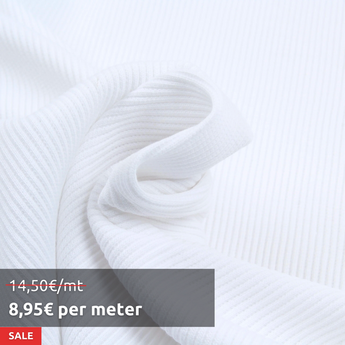 3 Mts - Stretch Organic Cotton Rib 2x2 for Tops (Optical White) - OFFER: 8'95€/Mt-Roll-FabricSight