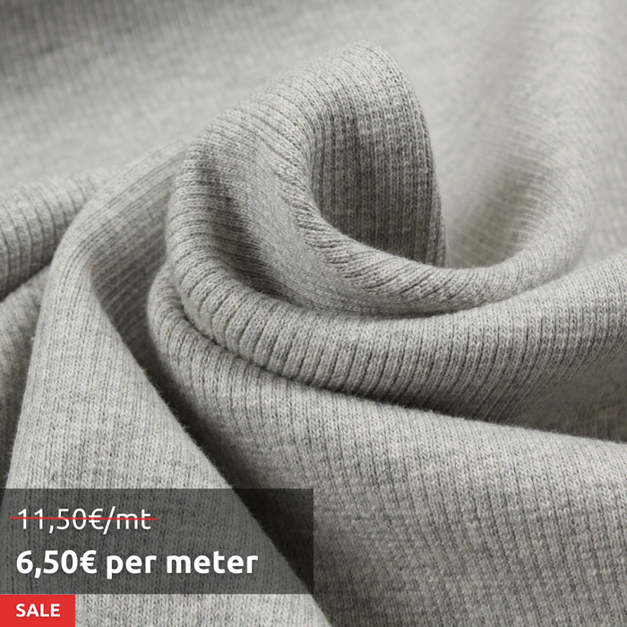3.5 Mts Piece - Organic Cotton Stretch Rib 2x2 (Grey Melange) - OFFER: 6,50€/MT-Roll-FabricSight