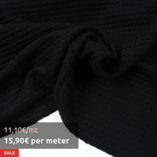 7 Mts Roll - Cashmere Touch Knitted Jacquard - Cable-knit (Black) - OFFER: 11,10€/Mt-Roll-FabricSight