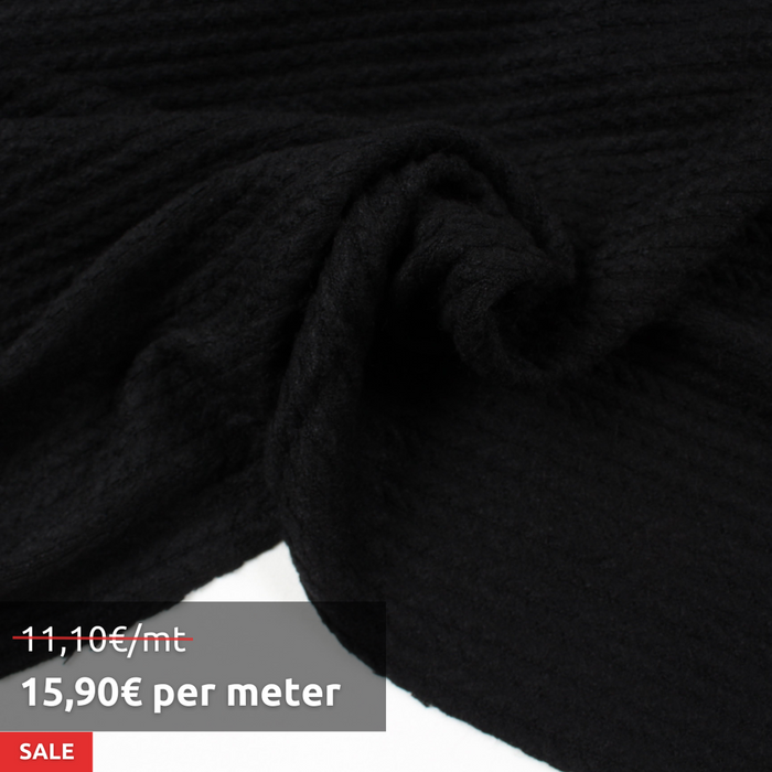 7 Mts Roll - Cashmere Touch Knitted Jacquard - Cable-knit (Black) - OFFER: 11,10€/Mt-Roll-FabricSight