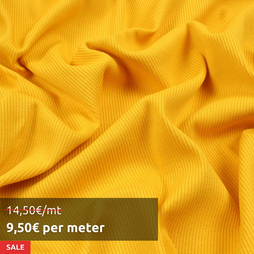 8 Mts Roll - Stretch Organic Cotton Rib 2x2 for Tops (Yellow) - OFFER: 9'50€/Mt-Roll-FabricSight