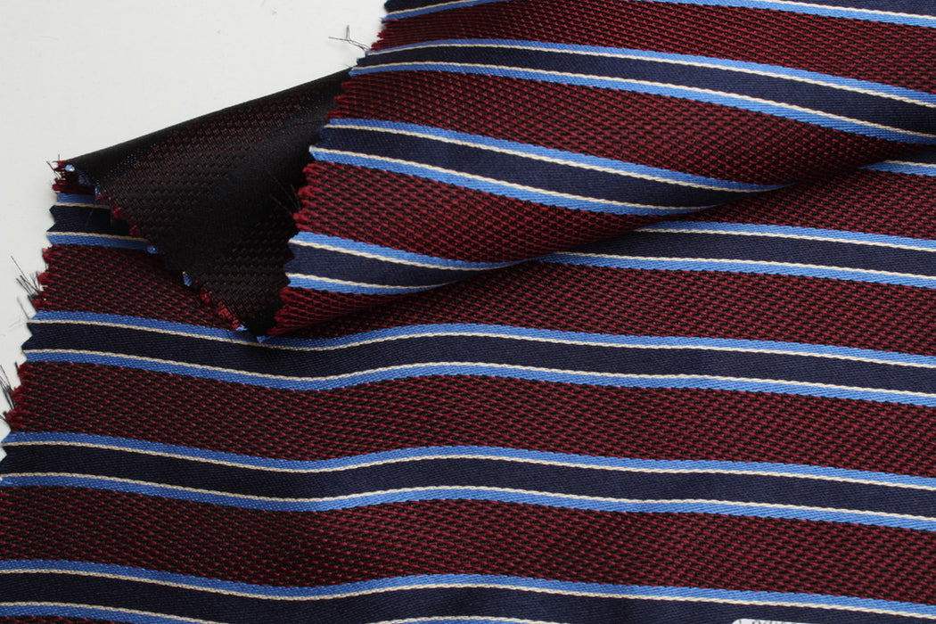 Striped Silk Jacquard – Burgundy, Navy & Light Blue