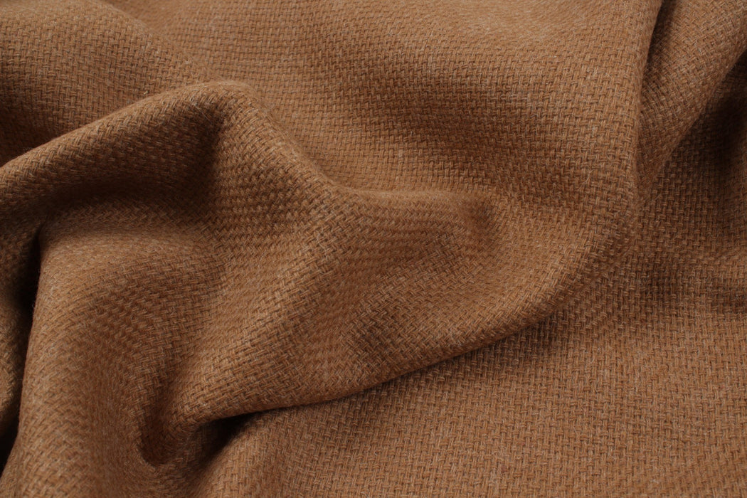 Basket Weave Double Face Recycled Wool for Coats - Camel-Fabric-FabricSight