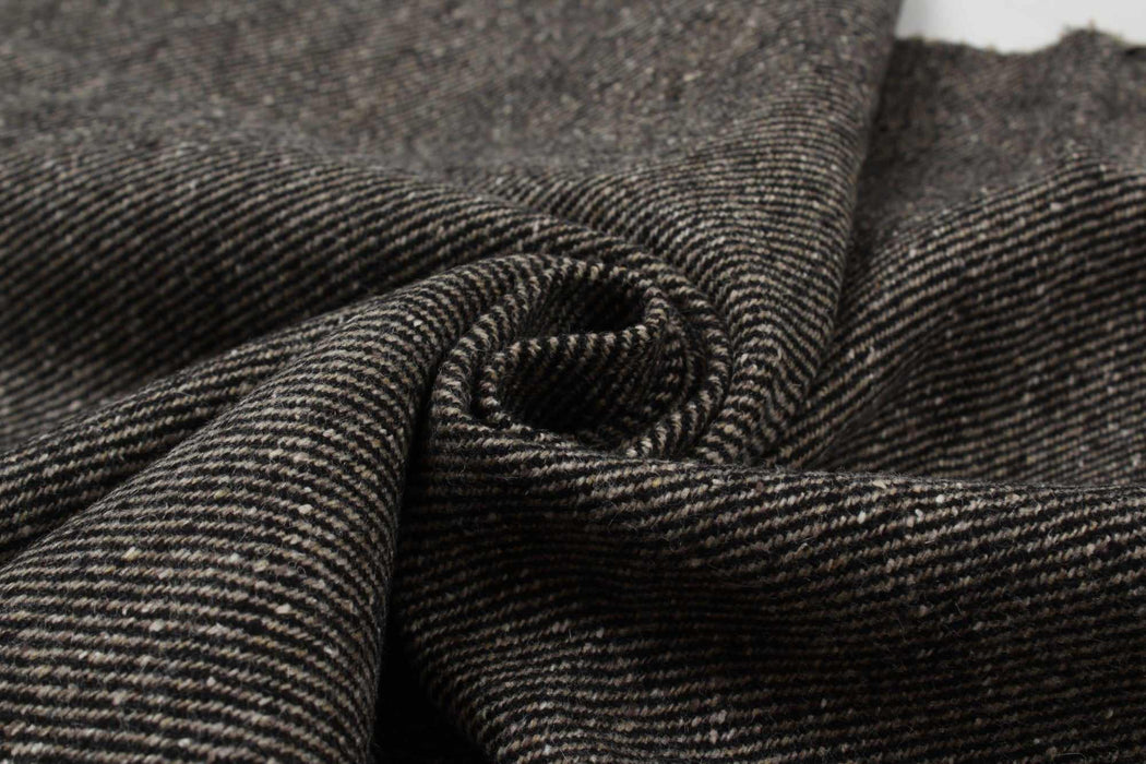 Bi-Color Recycled Wool Twill for Outwear - Brown and Black-Fabric-FabricSight