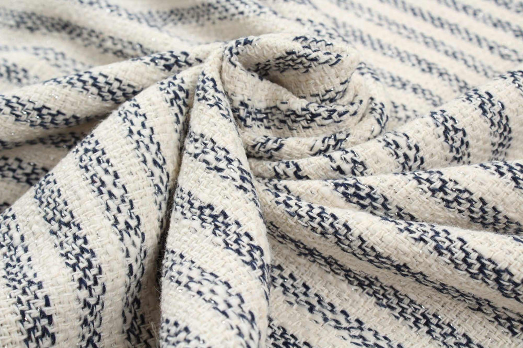 Cotton Blend Tweed - Stripes with Silver Lurex-Fabric-FabricSight