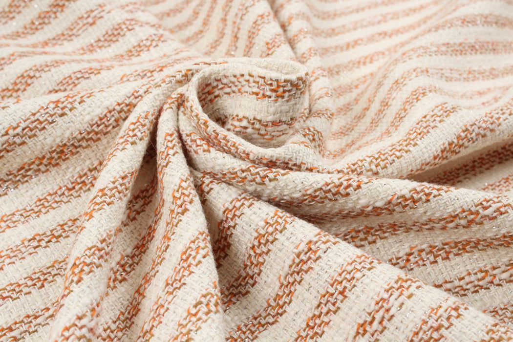 Cotton Blend Tweed - Stripes with Silver Lurex-Fabric-FabricSight