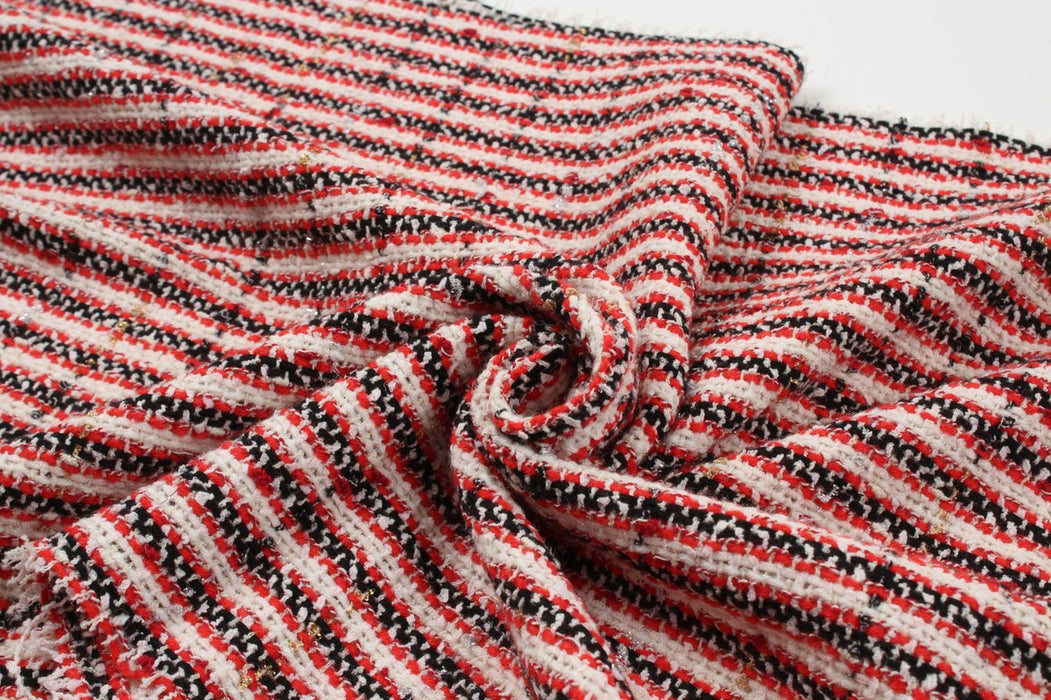 Cotton Blend Tweed with Lurex - Multicolor Stripes-Fabric-FabricSight