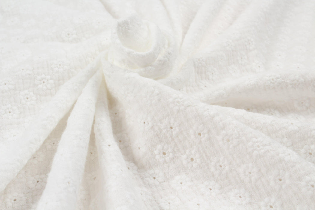 Cotton Double Face Muslin - English Embroidery - Floral-Fabric-FabricSight