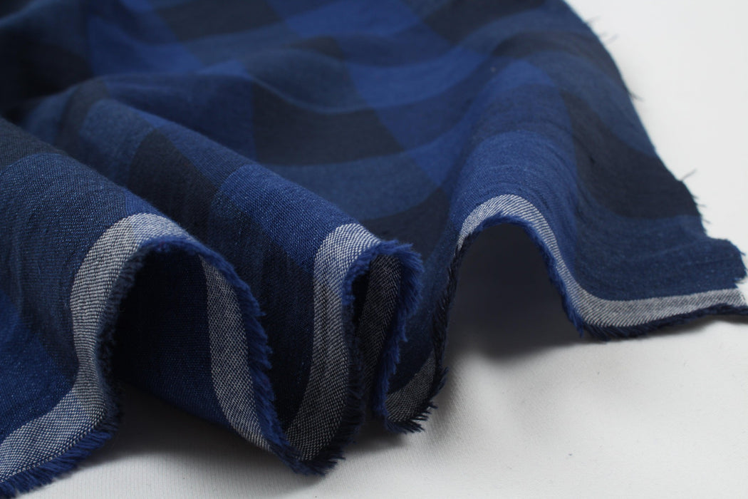 Cotton Linen Checks Canvas - Blue and Black-Fabric-FabricSight