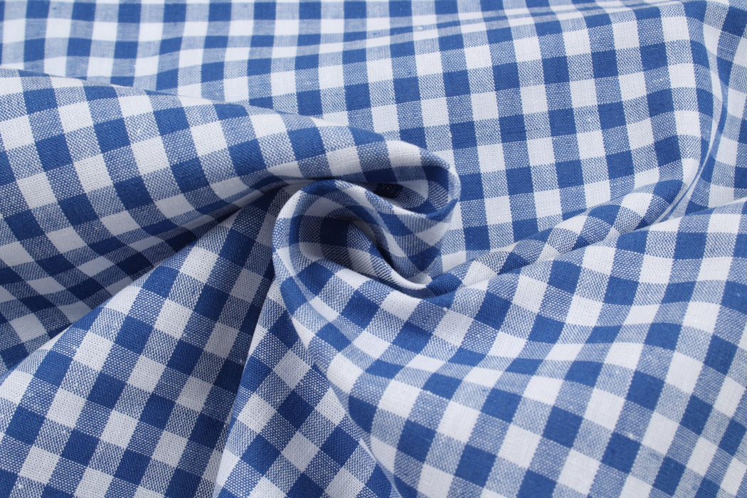 Cotton Linen Fabric for Summer - Vichy Checks and Stripes (Blue)-Fabric-FabricSight