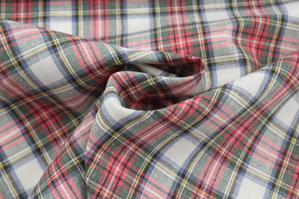 Cotton Linen Tartan for Shirting - Red Checks-Fabric-FabricSight