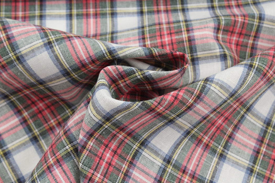 Cotton Linen Tartan for Shirting - Red Checks-Fabric-FabricSight