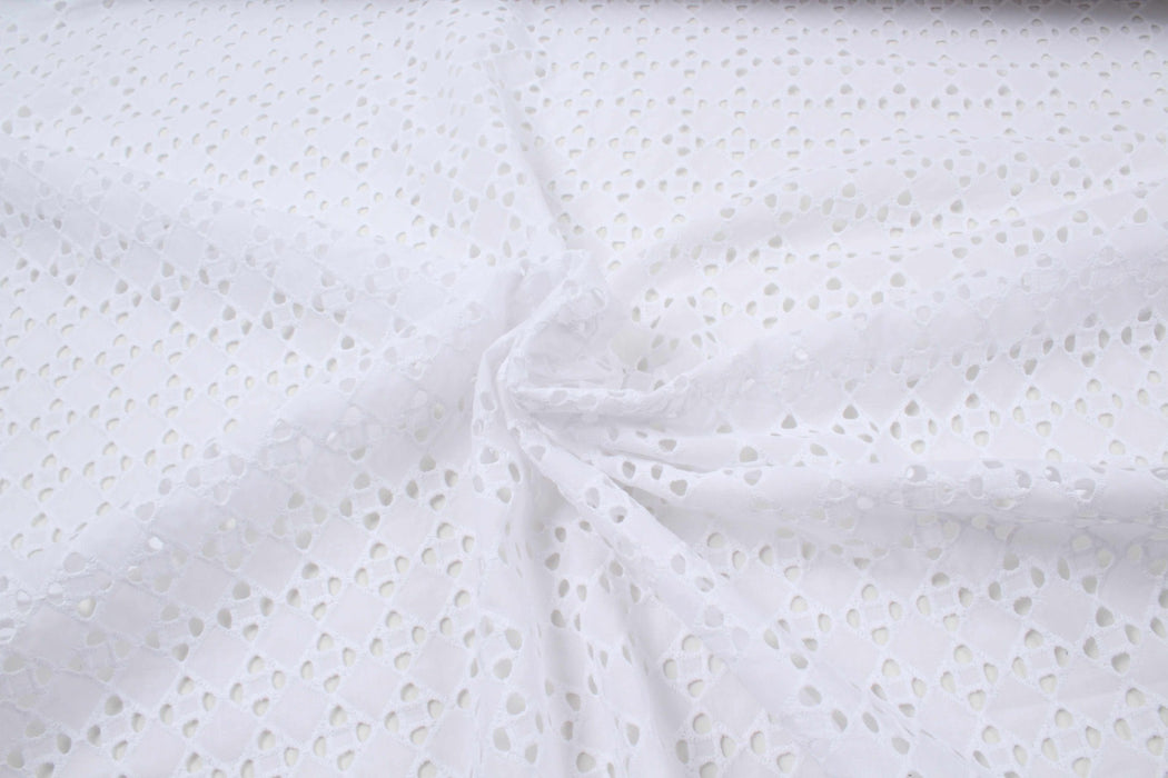 Cotton Rhombus Embroidery - Optical White-Fabric-FabricSight