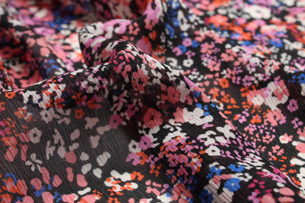 Crinkled Silk Chiffon - Floral Print-Fabric-FabricSight