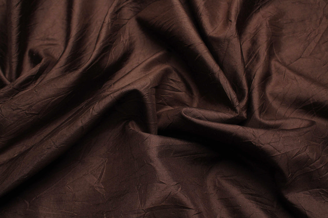 Crinkled Silk Taffetta - Brown-Fabric-FabricSight