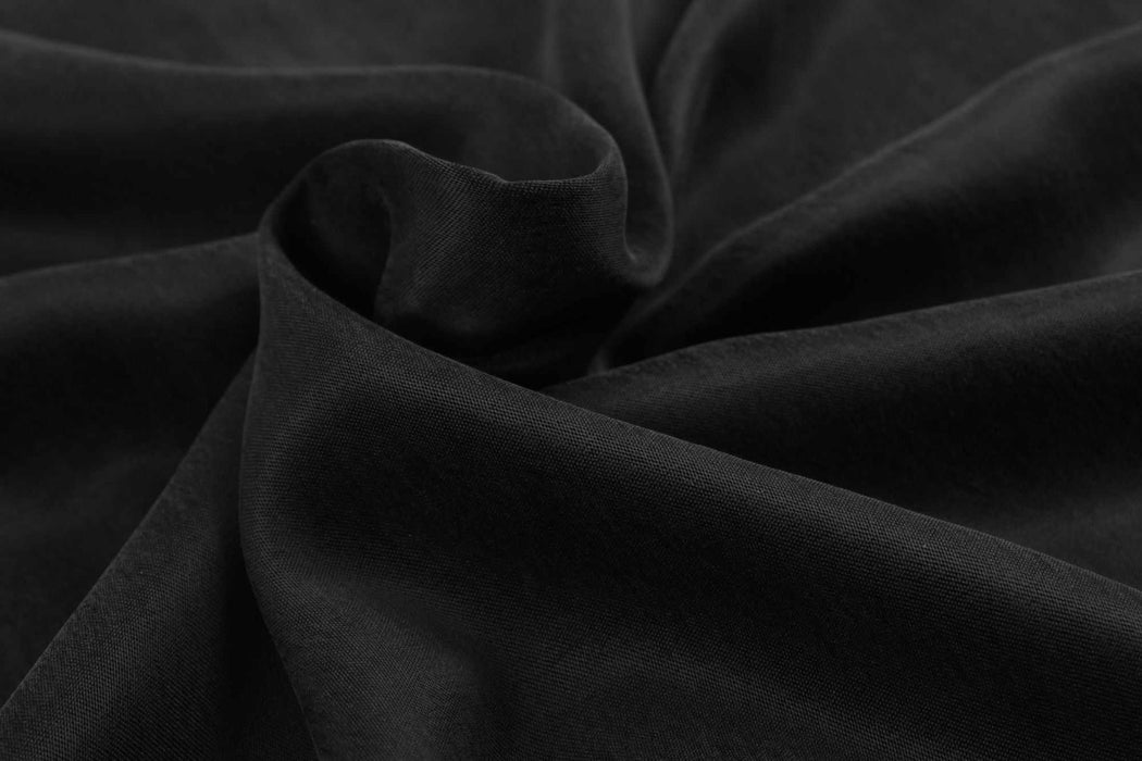 Cupro Viscose Blend Twill, Vegan Certified - Black (Remnant)-Remnant-FabricSight