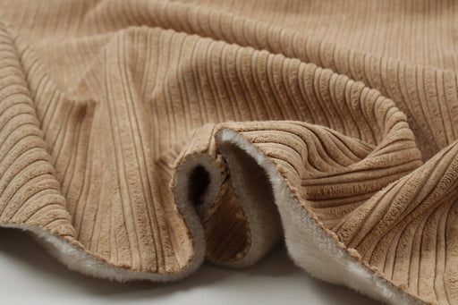 Double Face Fur/Corduroy - Extra Soft - Beige (1 Meter Remnant)-Remnant-FabricSight