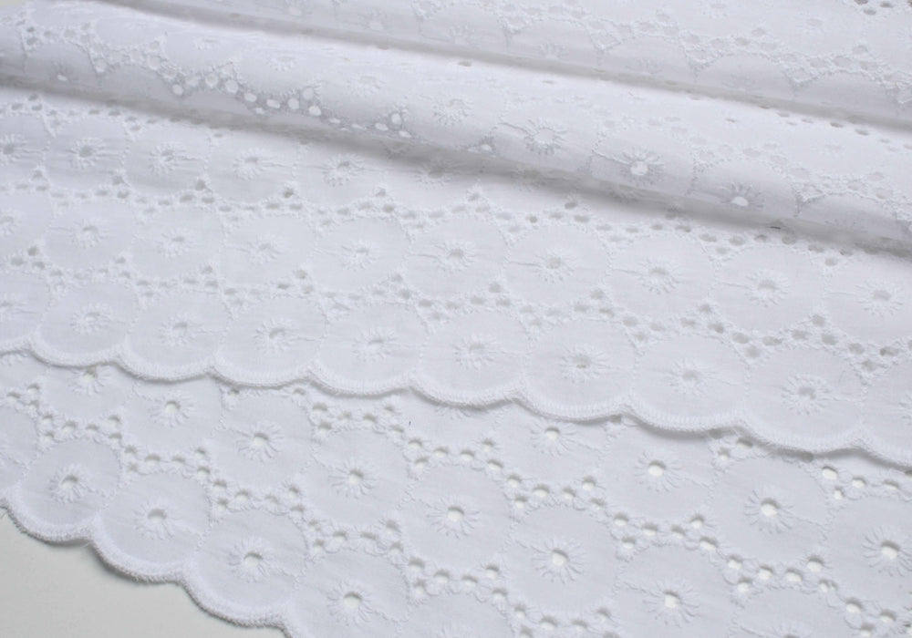 Embroidered Circles Cotton Poplin - 2 Sides Scallop-Fabric-FabricSight
