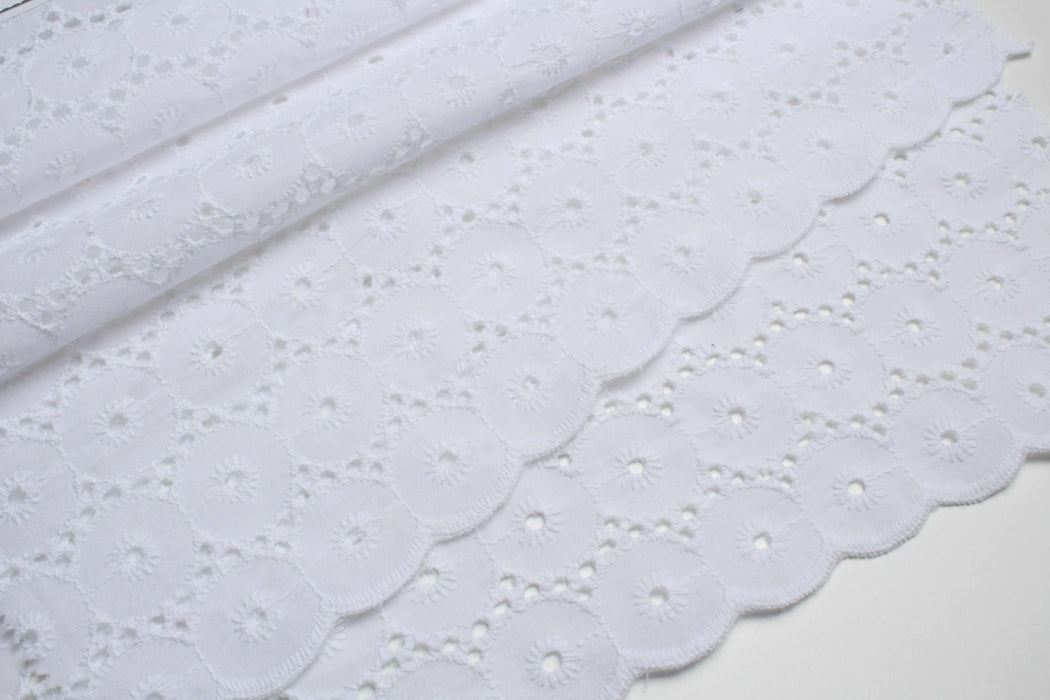 Embroidered Circles Cotton Poplin - 2 Sides Scallop-Fabric-FabricSight