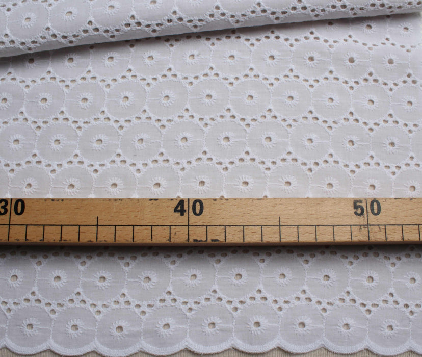 Embroidered Circles Cotton Poplin - 2 Sides Scallop-Fabric-FabricSight