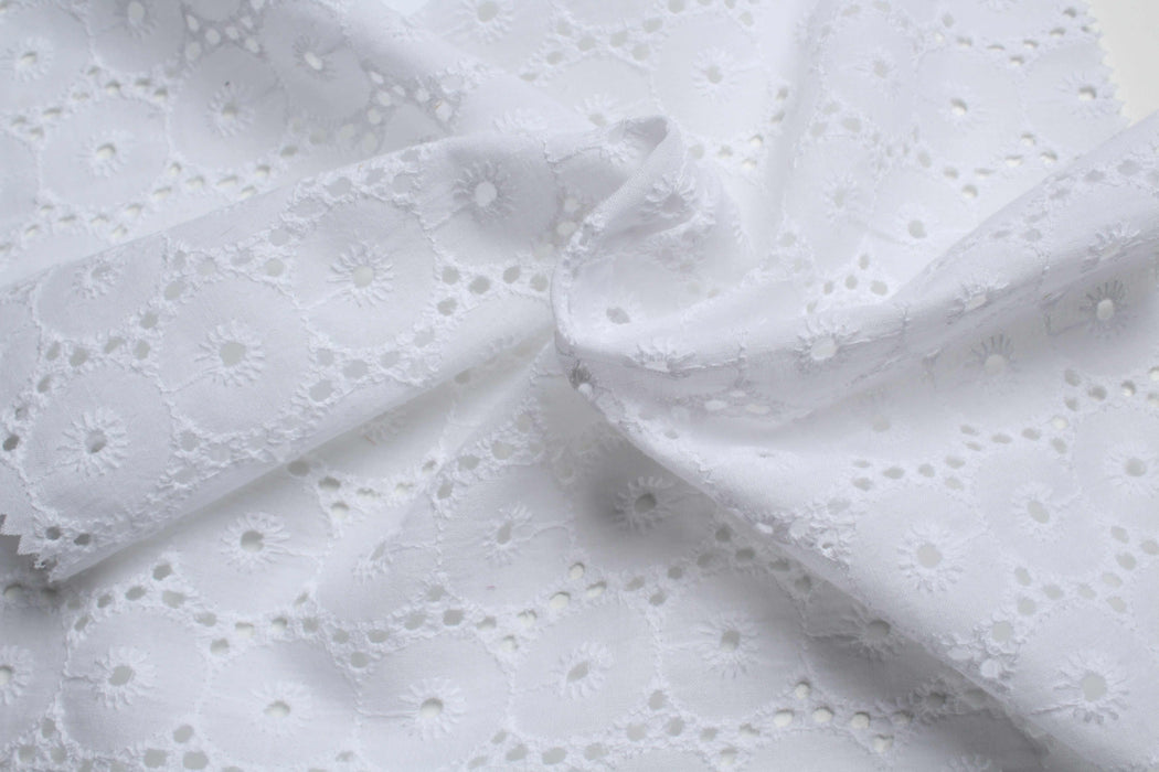 Embroidered Circles Cotton Poplin - 2 Sides Scallop-Fabric-FabricSight