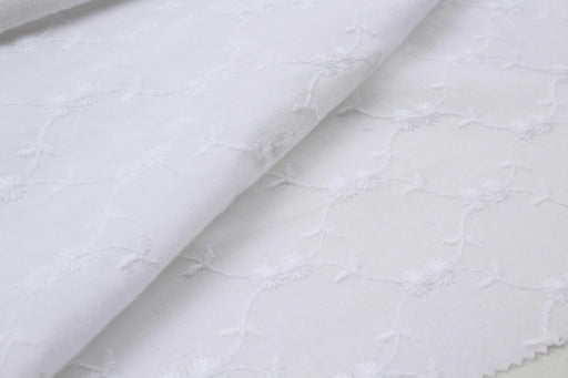 English Embroidery on Cotton Poplin - Floral Designs (Optical White)-Fabric-FabricSight