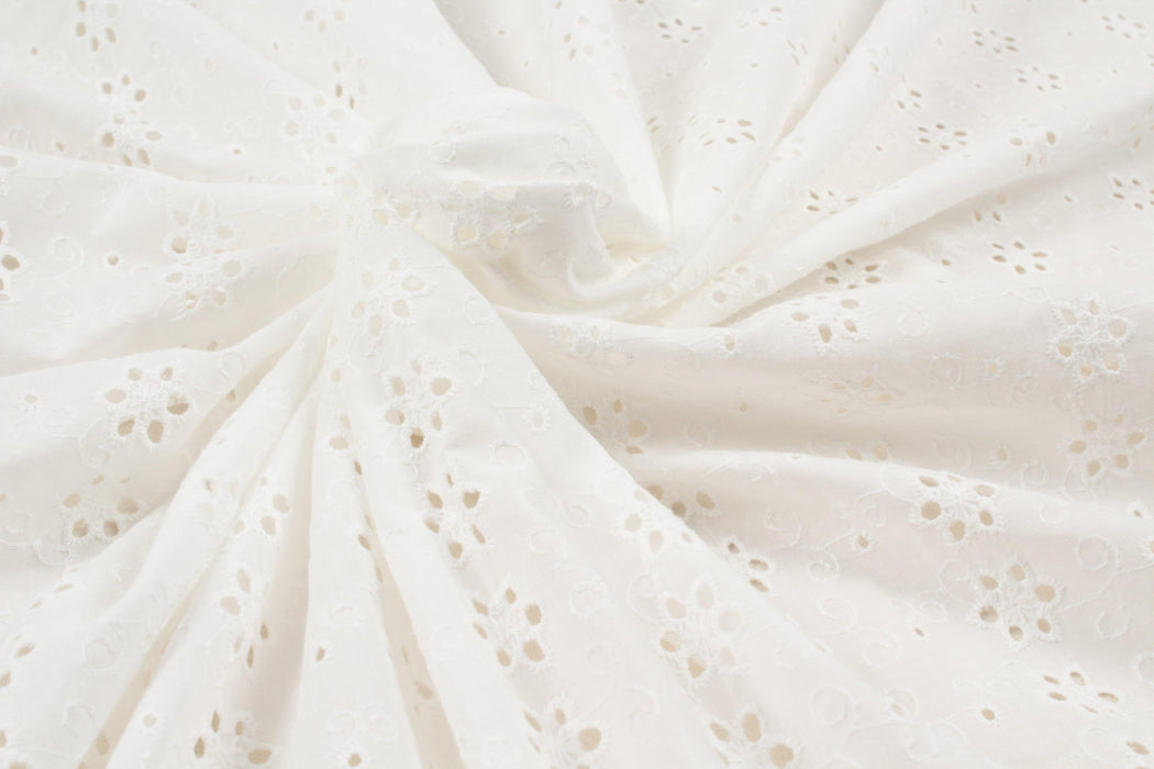 English Embroidery on Cotton Poplin - Floral-Fabric-FabricSight