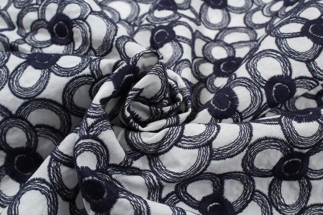 Floral Cotton Embroidery - Blue and White-Fabric-FabricSight