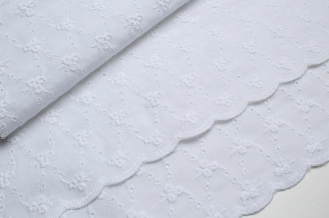 Floral Embroidered Cotton Poplin - 2 Sides Scallop-Fabric-FabricSight