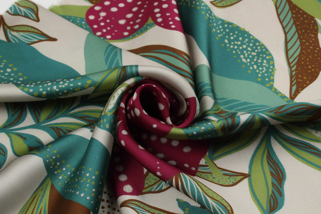 Fluid Satin - Light-Weight - Tropical Flowers Print-Fabric-FabricSight