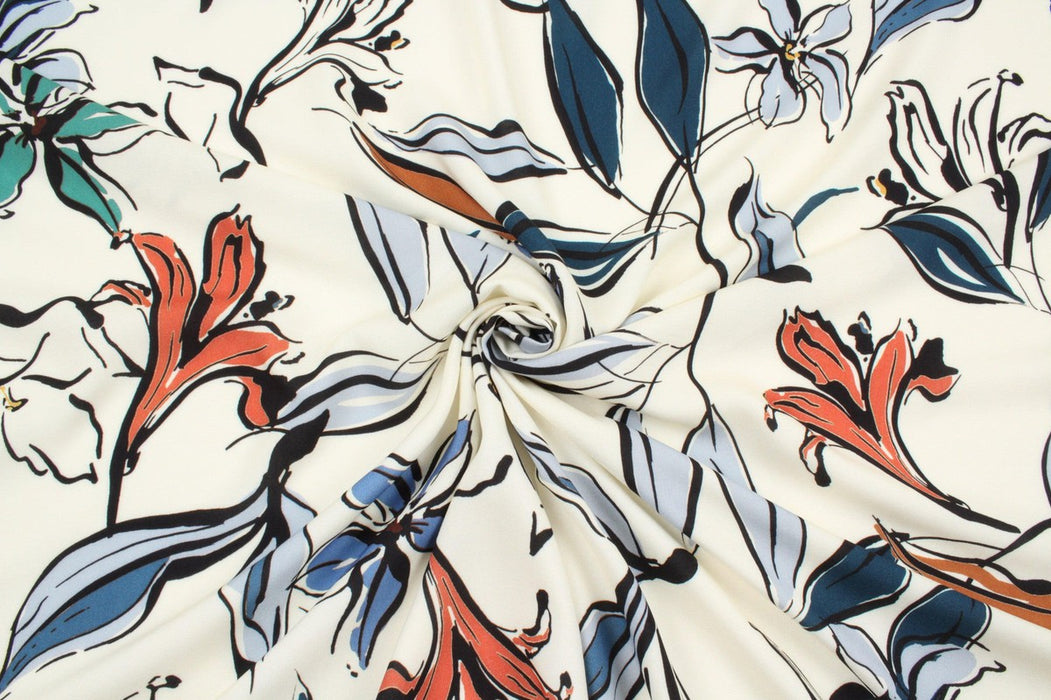 Fluid Viscose Floral Print - Lily Flowers Design - M.O.Q 30 Mts-Fabric-FabricSight