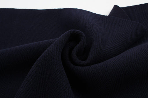 Heavy Herringbone Textured Wool Fabric for Coats and Accessories - Navy-Fabric-FabricSight
