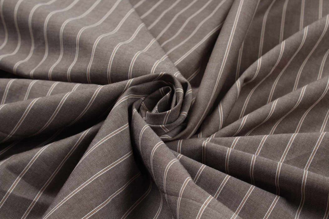 Light-Weight Cotton Stripes for Shirting - Brown (Remnant)-Remnant-FabricSight