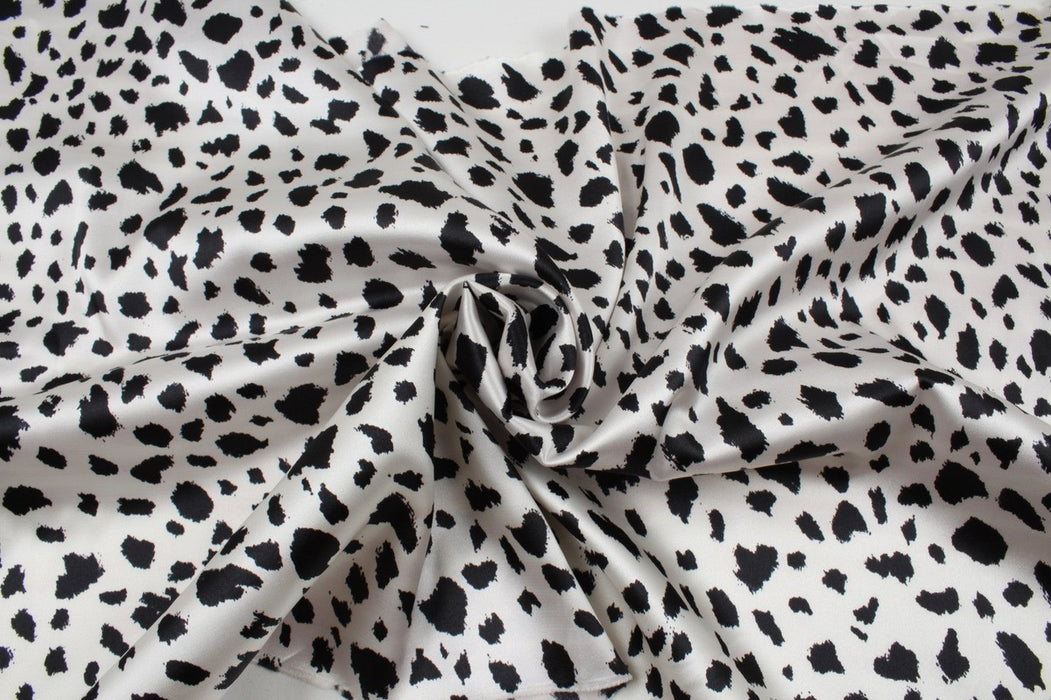Light-Weight Satin - Black and White Leopard Print-Fabric-FabricSight