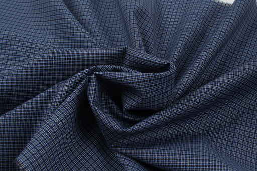 Light-Weight Stretch Wool - Small Checks - Blue-Fabric-FabricSight