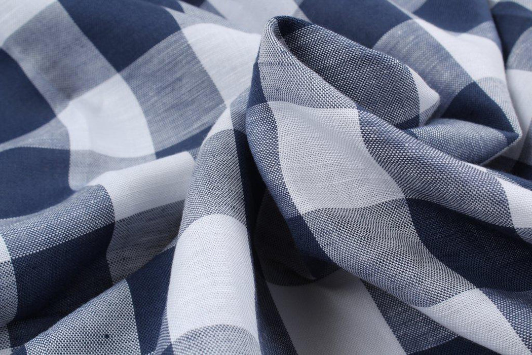 Linen Cotton Gingham - 4 colors - Navy-Fabric-FabricSight