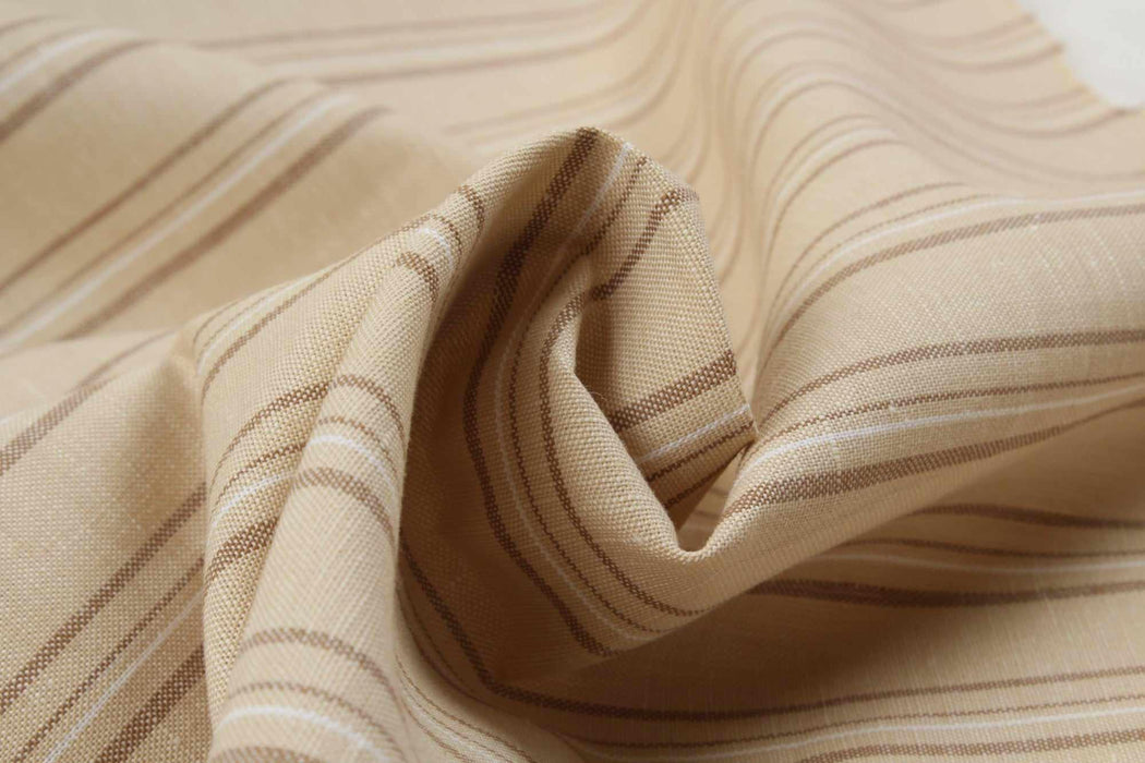 Linen Cotton Stripes for Bottoms - Beige/Brown-Fabric-FabricSight