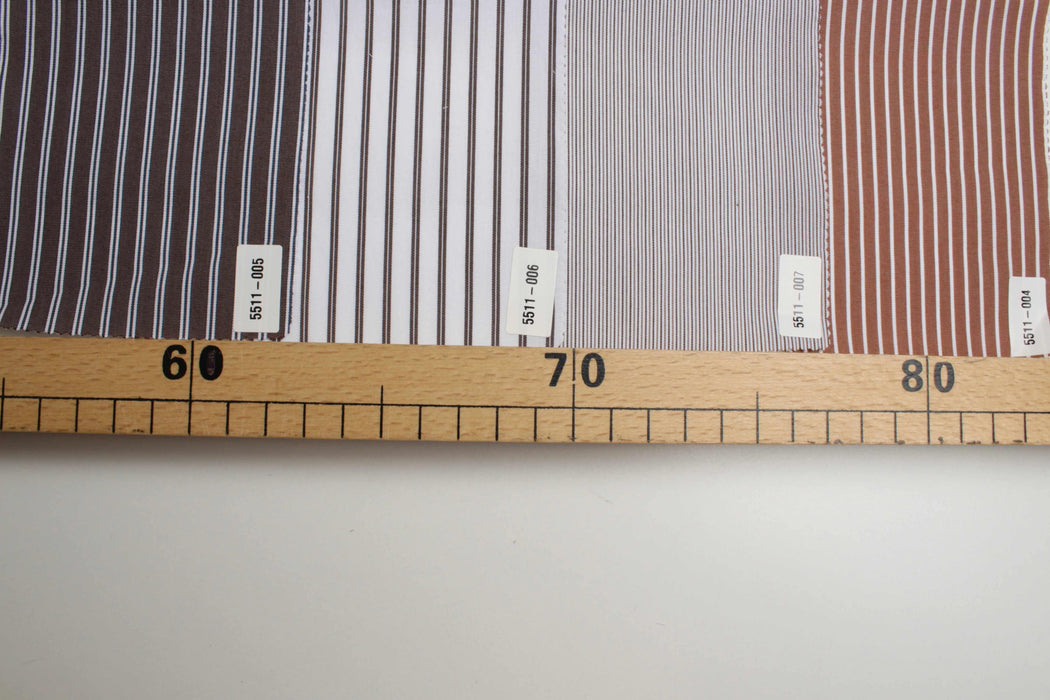 Matte Striped Stretch Cotton Poplin – Brown & White-Fabric-FabricSight
