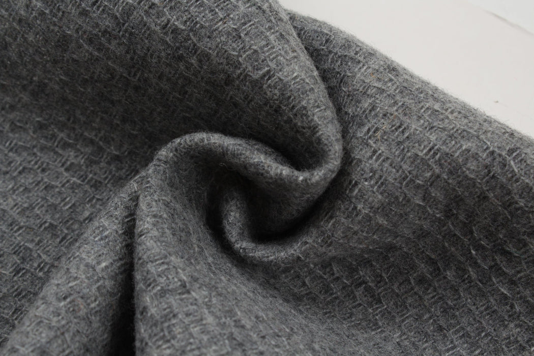 Melange Recycled Wool for Outwear - Geometric Pattern - Grey-Fabric-FabricSight