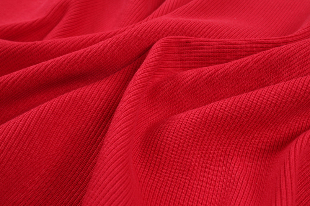 Organic Cotton Stretch Rib 2x2 - Red-Fabric-FabricSight