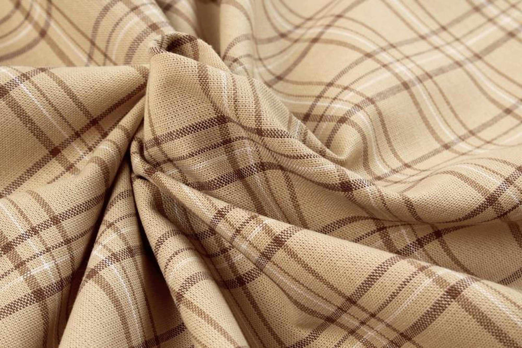 Premium medium-weight Linen Cotton - Beige Checks-Fabric-FabricSight