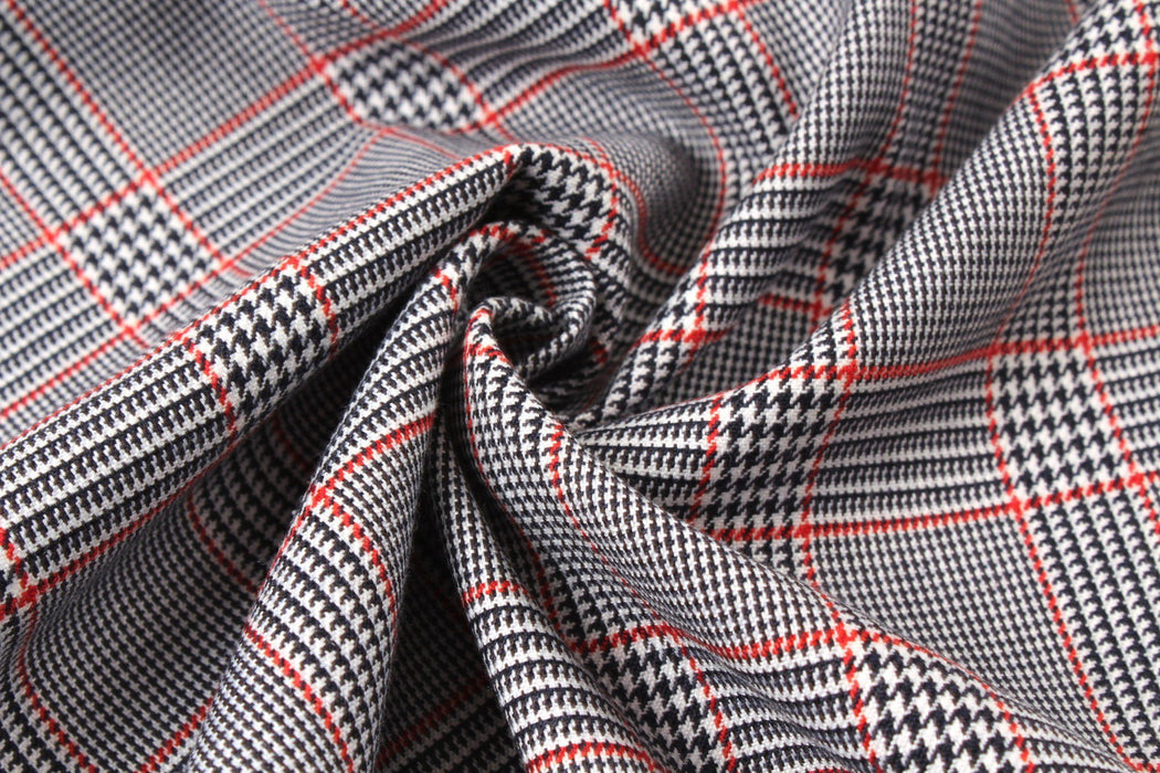 Prince of Wales Polyester Viscose Blend-Fabric-FabricSight