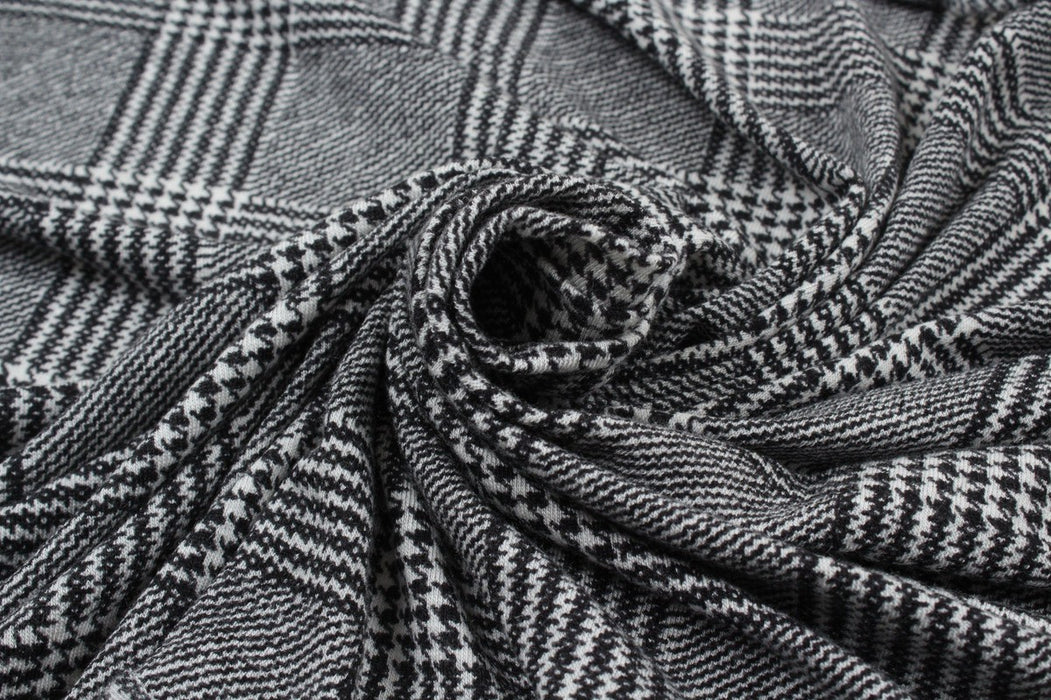 Prince of Wales Stretch Jersey - Viscose and Cashmere Blend-Fabric-FabricSight